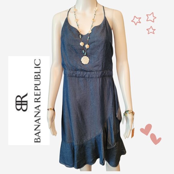 NWOT Banana Republic Denim Wrap Dress Sz 14 - Picture 3 of 3